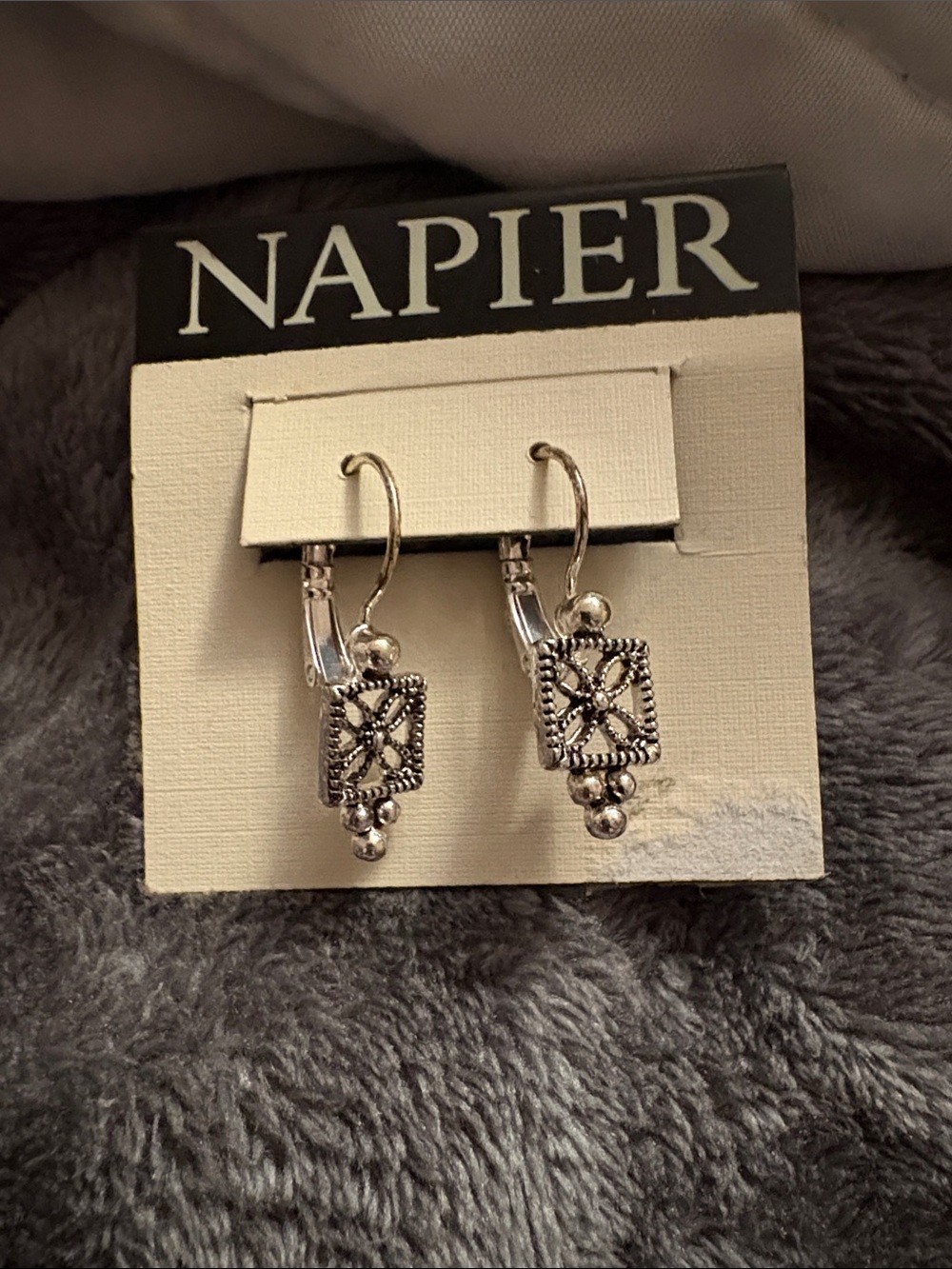 Napier Antique Look Silver Tone Detailed Filigree Drop Earrings New